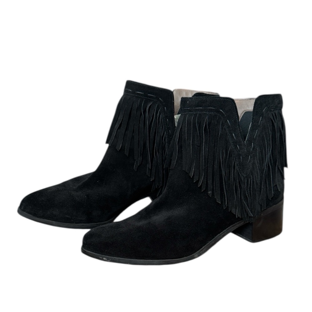 Bella Vita Black Suede Fringe Booties 11WW